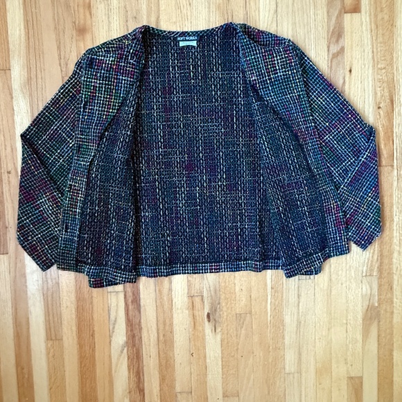 Super Cute Vintage 90s Colour-pop tweed jacket in black with teal, pink, yellow - Picture 4 of 9